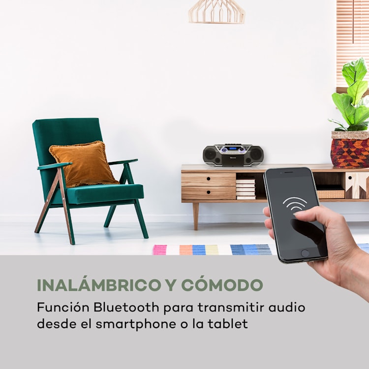 Roadie 2K Radiocasetera Reproductor de CD Radio DAB/DAB+ FM Bluetooth Plateada Plata