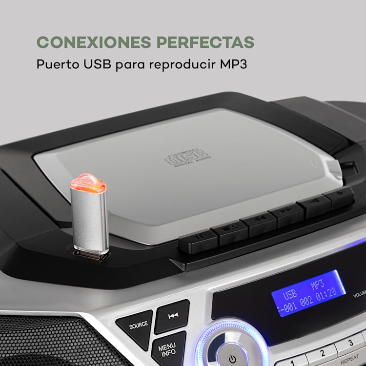Roadie 2K Radiocasetera Reproductor de CD Radio DAB/DAB+ FM Bluetooth Plateada Plata
