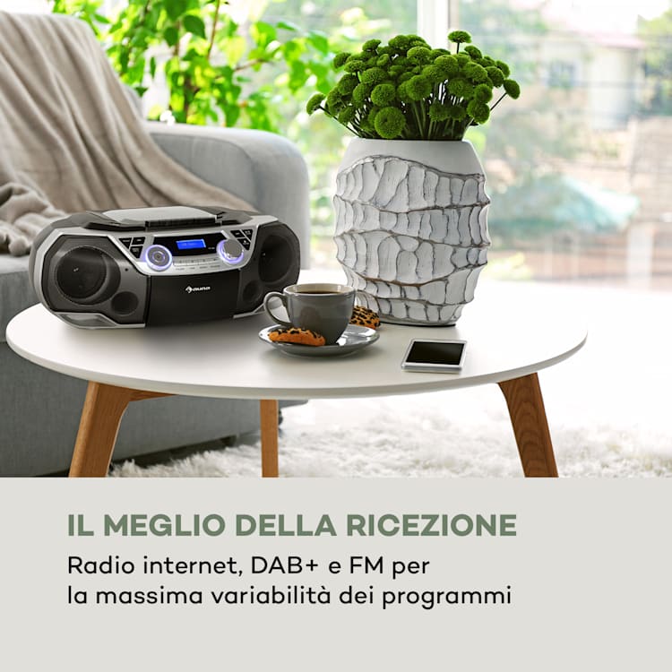 Roadie 2K Boombox Lettore CD Cassette DAB/DAB+ FM Bluetooth argento Argento