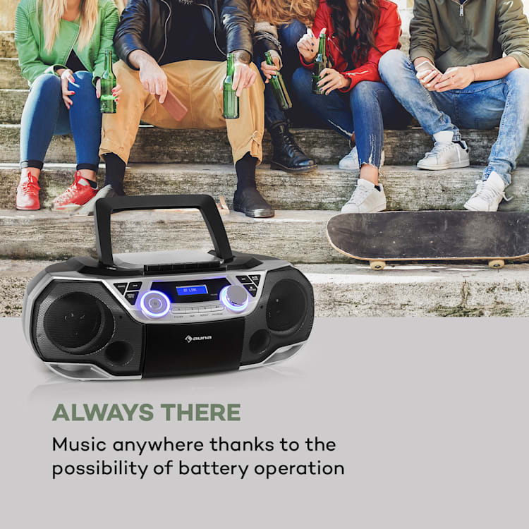 Roadie 2K, boombox, CD prehrávač, kazetové rádio, DAB/DAB+, UKW, bluetooth, strieborný Strieborná