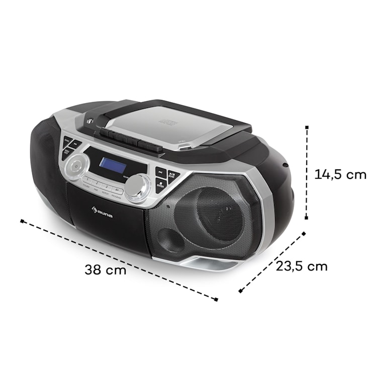 Roadie 2K, boombox, CD prehrávač, kazetové rádio, DAB/DAB+, UKW, bluetooth, strieborný Strieborná