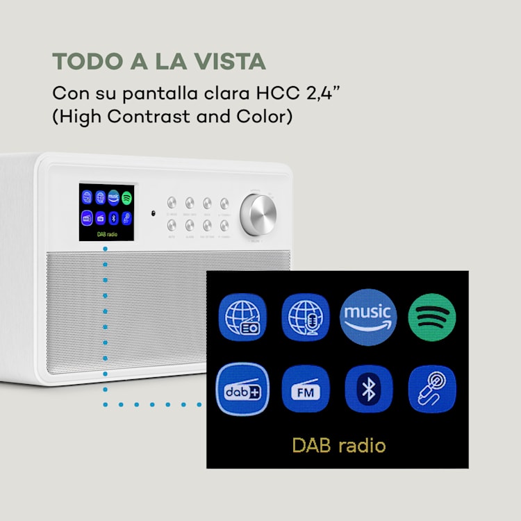 Connect Link Radio inteligente IR/DAB+/FM Spotify BT Pantalla HCC de 2,4" Blanca Blanco