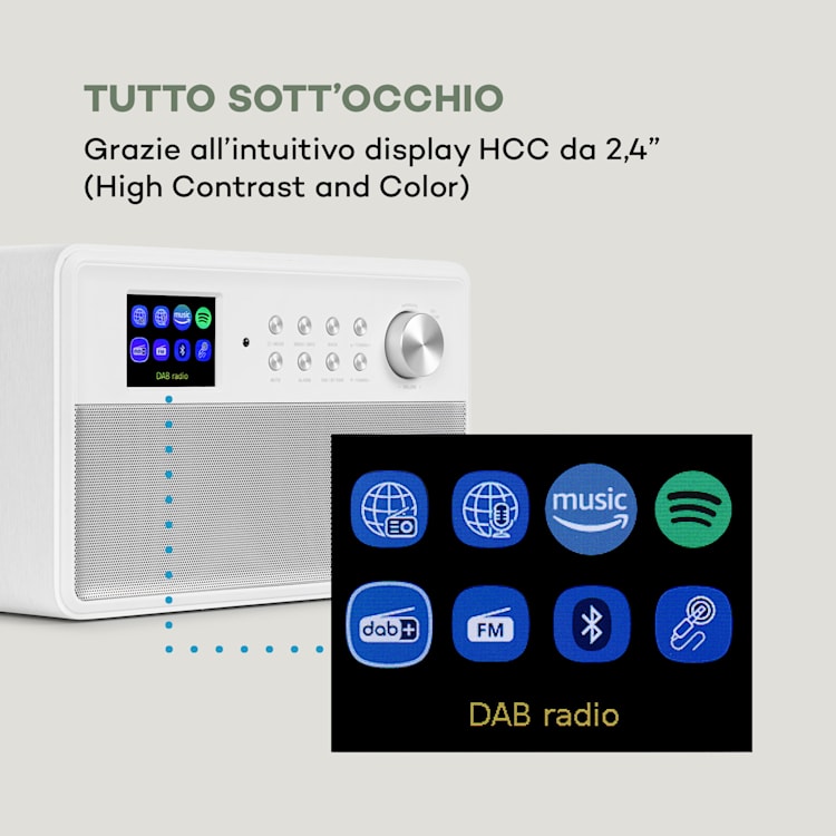 Connect Link Smart Radio IR/DAB+/FM Spotify BT Display HCC 2,4" bianco Bianco