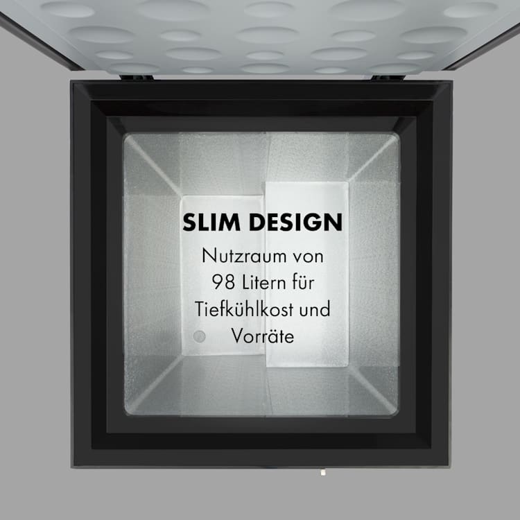 Iceblokk 100 Gefriertruhe Gefrierschrank freistehend 98 Liter Slim Design 98 Ltr | Schwarz