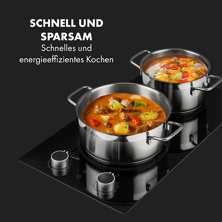 Kochheld Doppel-Induktionskochfeld 2900W Dreh-Regler Glas schwarz 2