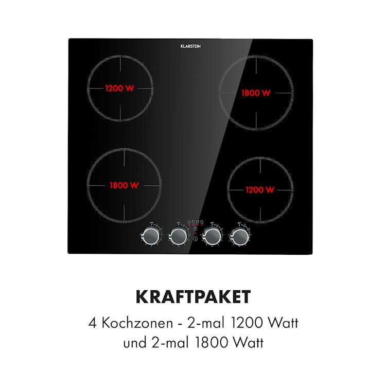 Kochheld 4-Zonen-Induktionskochfeld 6000W Dreh-Regler Glas schwarz 4