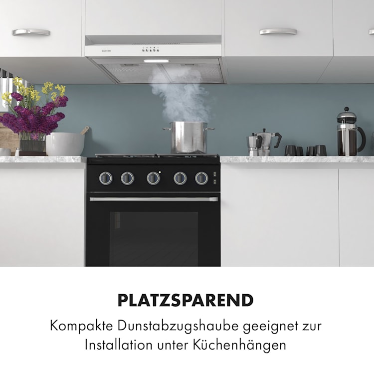 Contempo Unterbau-Dunstabzugshaube 60cm 175m³/h LED Edelstahl Acryl weiß Weiß