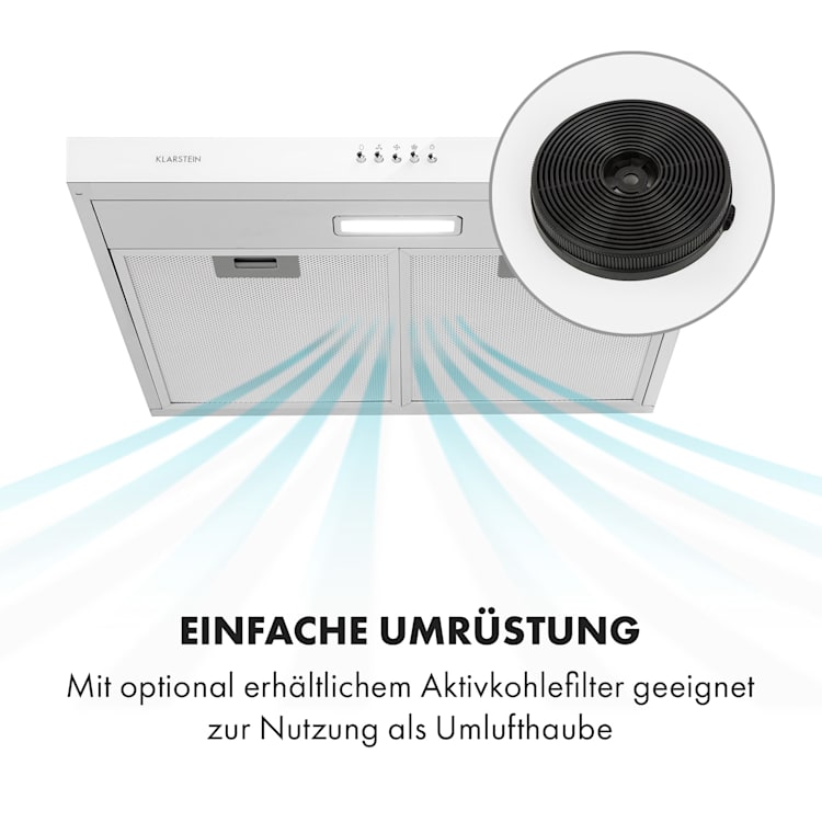 Contempo Unterbau-Dunstabzugshaube 60cm 175m³/h LED Edelstahl Acryl weiß Weiß