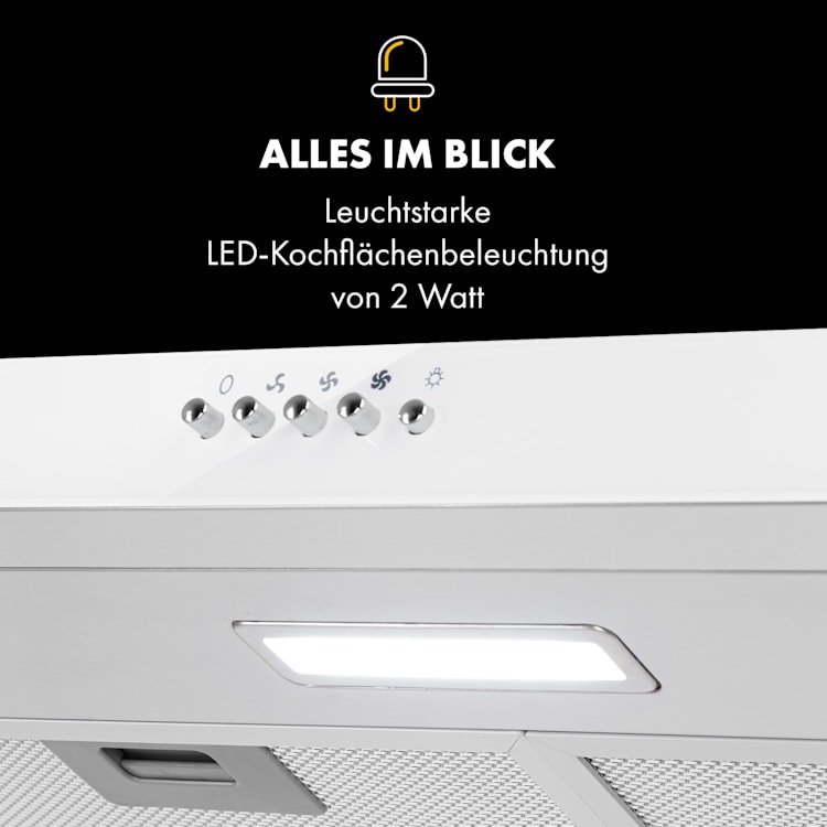 Contempo Unterbau-Dunstabzugshaube 60cm 175m³/h LED Edelstahl Acryl weiß Weiß