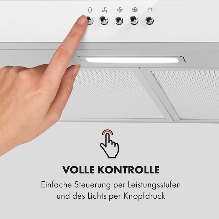 Contempo Unterbau-Dunstabzugshaube 60cm 175m³/h LED Edelstahl Acryl weiß Weiß