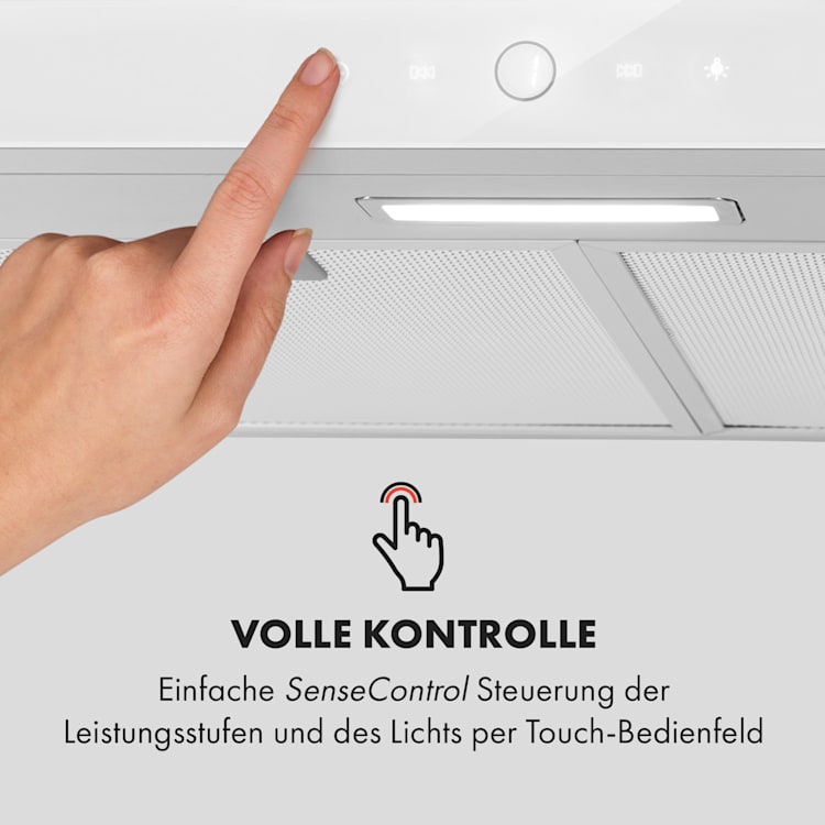 Contempo Neo Unterbau-Dunstabzugshaube 60cm 175m³/h LED Edelstahl Acryl weiß Weiß