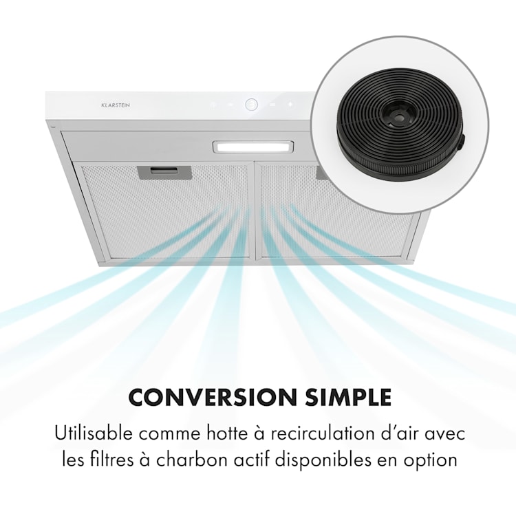 Contempo Neo Hotte aspirante encastrée 60cm 175m³/h LED Acier inoxydable Acrylique blanc Blanc