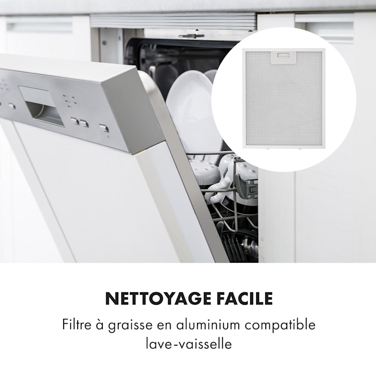 Contempo Neo Hotte aspirante encastrée 60cm 175m³/h LED Acier inoxydable Acrylique blanc Blanc
