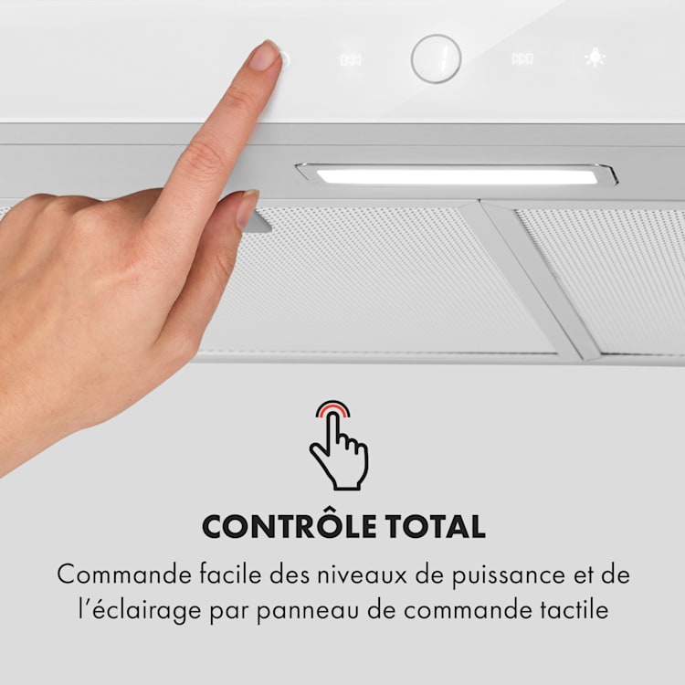 Contempo Neo Hotte aspirante encastrée 60cm 175m³/h LED Acier inoxydable Acrylique blanc Blanc