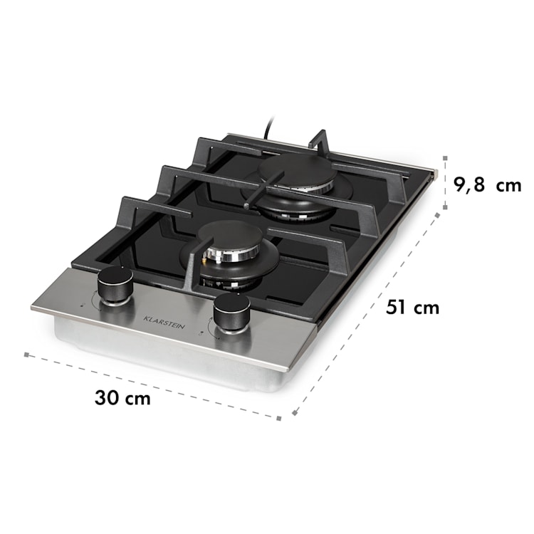 Alchemist Domino Gaskochfeld 2-flammig Aluminium-Brenner Glaskeramik schwarz 2
