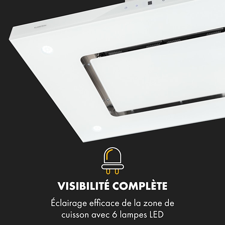 Valeria hotte îlot 90 cm 650 m³/h tactile CEE A LED verre inox blanc Blanc