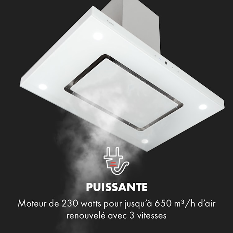 Valeria hotte îlot 90 cm 650 m³/h tactile CEE A LED verre inox blanc Blanc