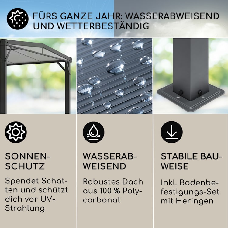 Pantheon Solid Sky Flat Pergola Vordach 3x3m Polycarbonat 3 x 3 m