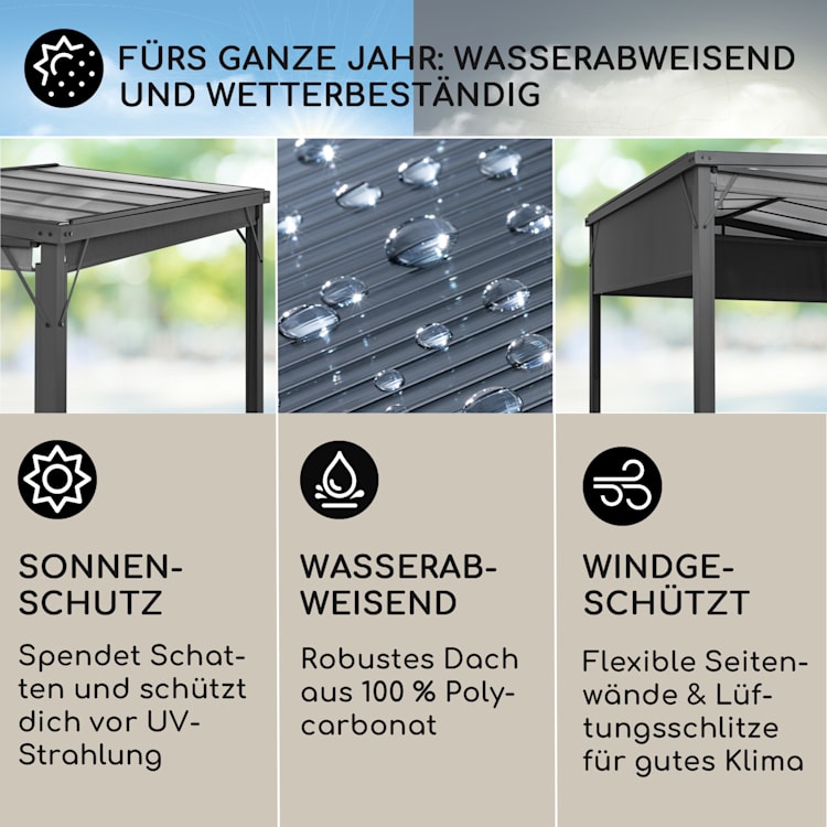 Pantheon Cortina Solid Sky Pergola Vordach 3x3m Polycarbonat Vorhänge