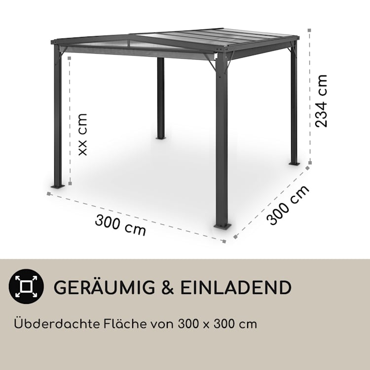 Pantheon Cortina Solid Sky Pergola Vordach 3x3m Polycarbonat Vorhänge