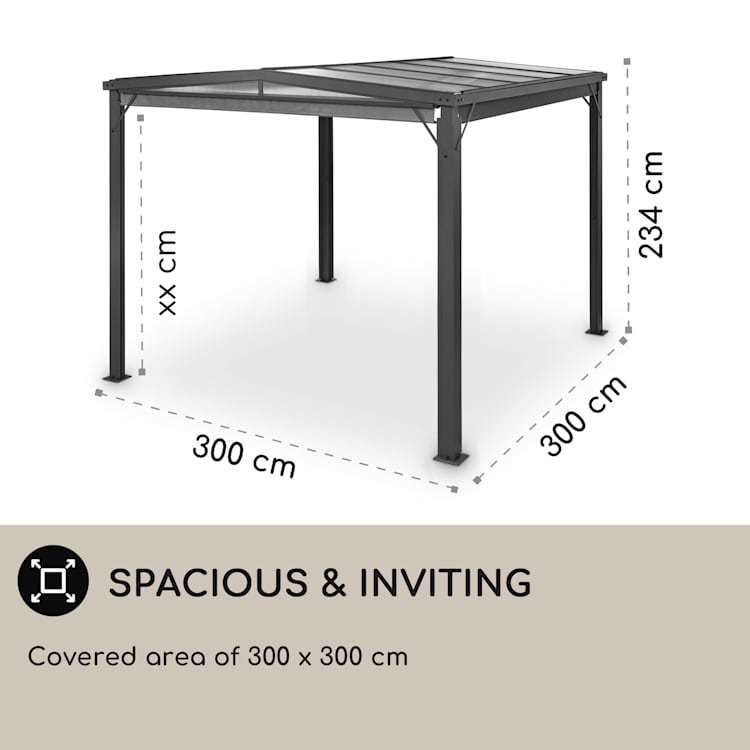 Pantheon Cortina Solid Sky, pergola, přístřešek, 3x3m, polykarbonát, šedá