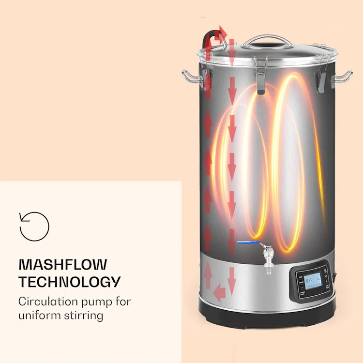 Mundschenk 3XL Mash Kettle Beer Brewing System 3,000 W 9 Programmes 65 l 3XL | Silver Metallic