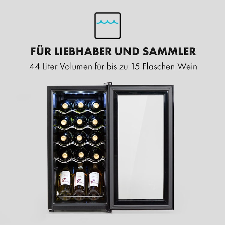 Shiraz 15 Slim Uno Weinkühlschrank 44l Touch-Bedienfeld 5-18°C 44 Liter / 15 Flaschen | Schwarz