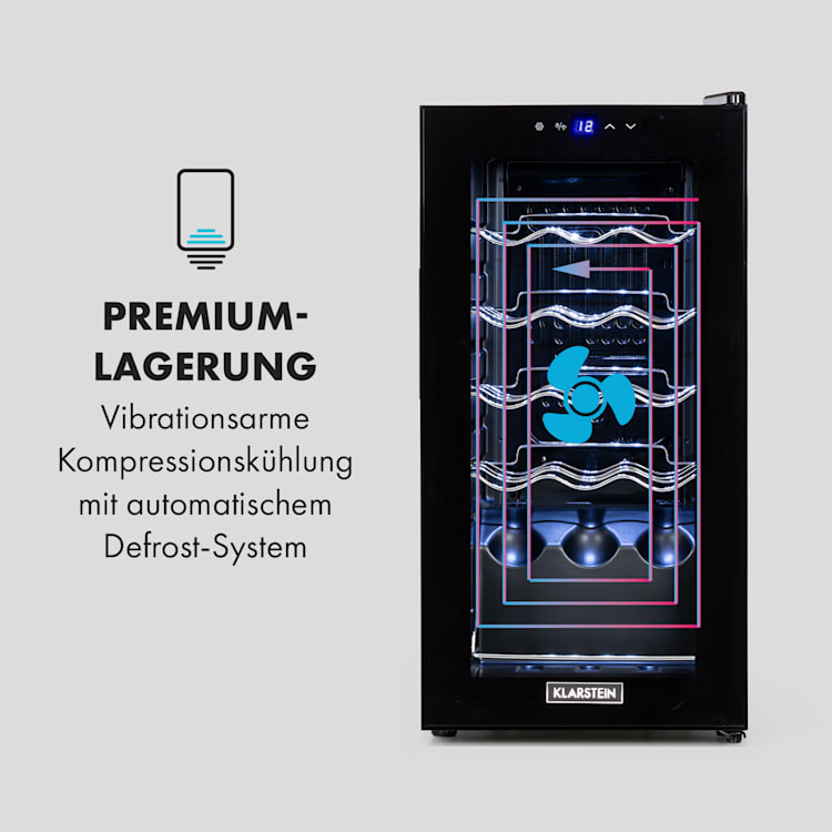 Shiraz 15 Slim Uno Weinkühlschrank 44l Touch-Bedienfeld 5-18°C 44 Liter / 15 Flaschen | Schwarz