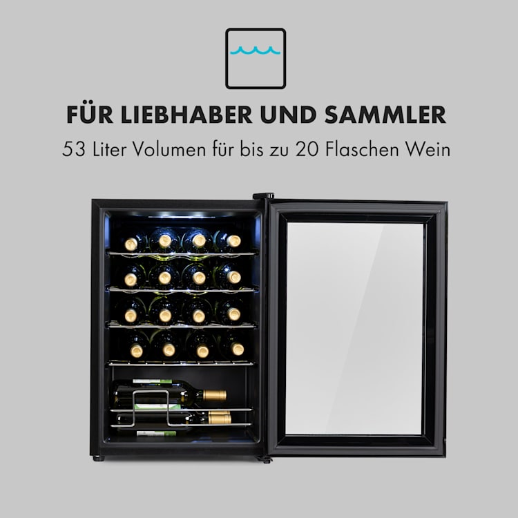 Shiraz 20 Uno Weinkühlschrank 53l 20Fl Touch-Bedienfeld 5-18°C 53 Liter / 20 Flaschen | Schwarz