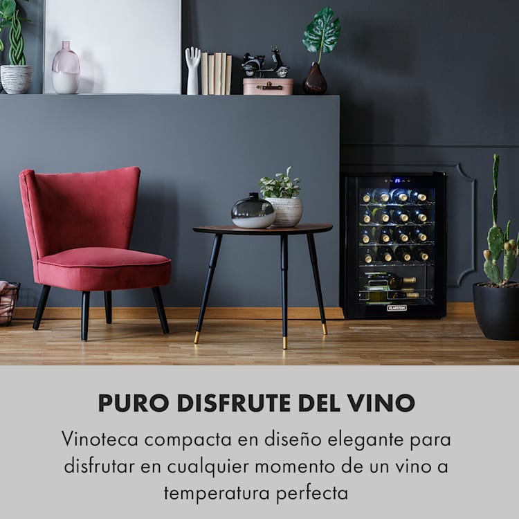 Klarstein Shiraz 20 Uno Vinoteca 53L 20 botellas panel de control táctil de 5 a 18 °C 20 botellas | 1 zona de refrigeración | Negro