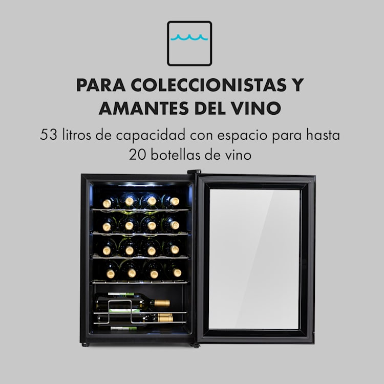 Klarstein Shiraz 20 Uno Vinoteca 53L 20 botellas panel de control táctil de 5 a 18 °C 20 botellas | 1 zona de refrigeración | Negro