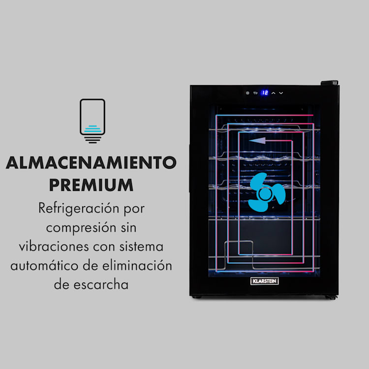 Klarstein Shiraz 20 Uno Vinoteca 53L 20 botellas panel de control táctil de 5 a 18 °C 20 botellas | 1 zona de refrigeración | Negro