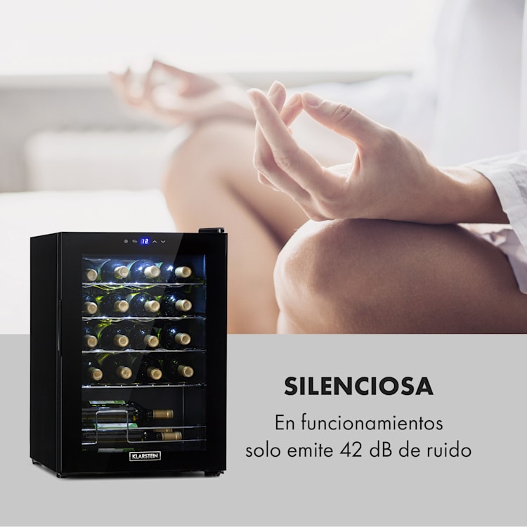 Klarstein Shiraz 20 Uno Vinoteca 53L 20 botellas panel de control táctil de 5 a 18 °C 20 botellas | 1 zona de refrigeración | Negro