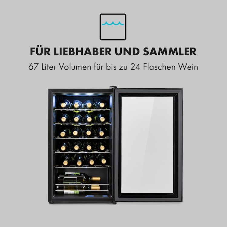 Shiraz 24 Uno Weinkühlschrank 63l 24Fl Touch-Bedienfeld 5-18°C 67 Liter / 24 Flaschen | Schwarz