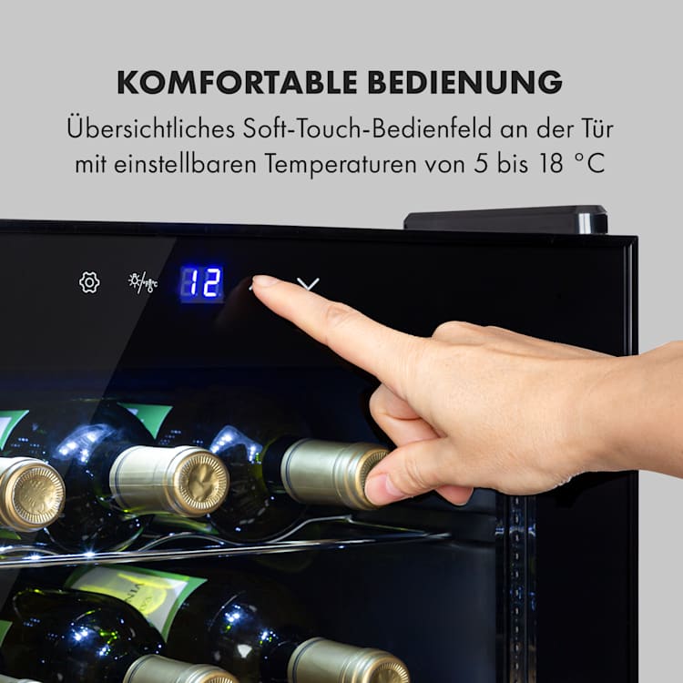 Shiraz 24 Uno Weinkühlschrank 63l 24Fl Touch-Bedienfeld 5-18°C 67 Liter / 24 Flaschen | Schwarz