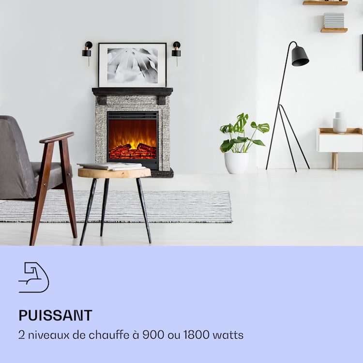 Etna cheminée électrique 1800W minuterie hebdomadaire télécommande LED Noir