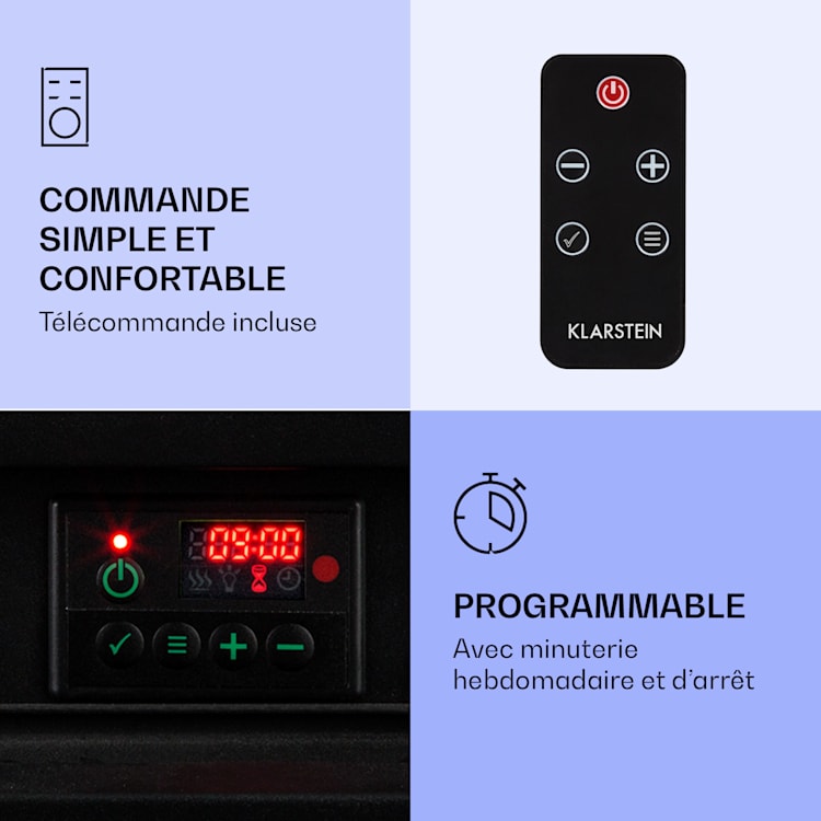 Etna cheminée électrique 1800W minuterie hebdomadaire télécommande LED Noir