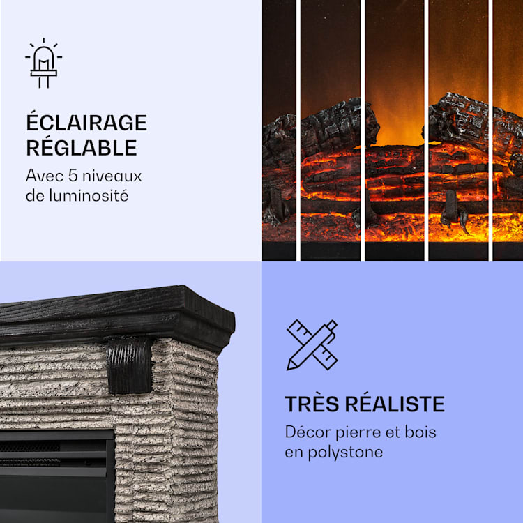 Etna cheminée électrique 1800W minuterie hebdomadaire télécommande LED Noir