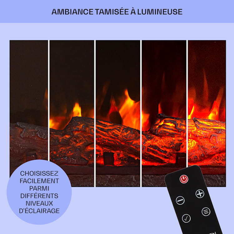 Etna cheminée électrique 1800W minuterie hebdomadaire télécommande LED Noir