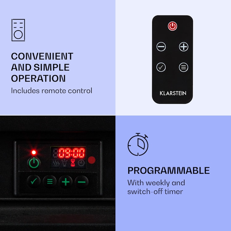 Etna Electric Fireplace 1800W Weekly Timer Remote Control LED Black