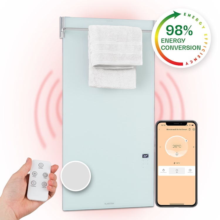 Hot Spot Crystal Spotless Smart, infravörös hősugárzó, 750 W, alkalmazás, fehér Tükrözött üveg