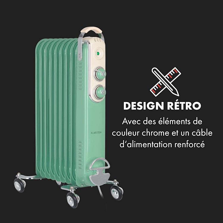 Thermaxx Retroheat olieradiator 2000W wieltjes groen Groen