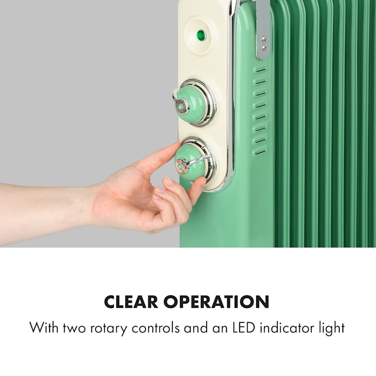 Thermaxx Retroheat, radiator cu ulei, 2000 W, roți, verde Verde