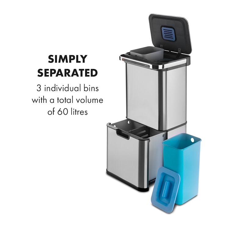 Touchless Ultraclean, odpadkový kôš so senzorom, 60 l, 3 nádoby, ušľachtilá oceľ, strieborný Strieborná