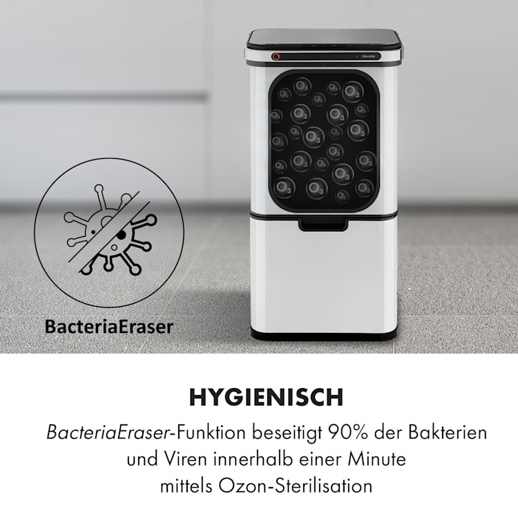 Touchless Ultraclean Sensor-Mülleimer 60L 3 Behälter Edelstahl Weiß