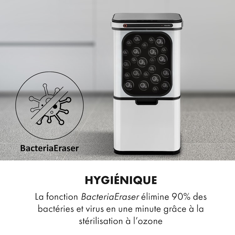Touchless Ultraclean poubelle à capteur 60L 3 contenants acier inoxydable blanche Blanc