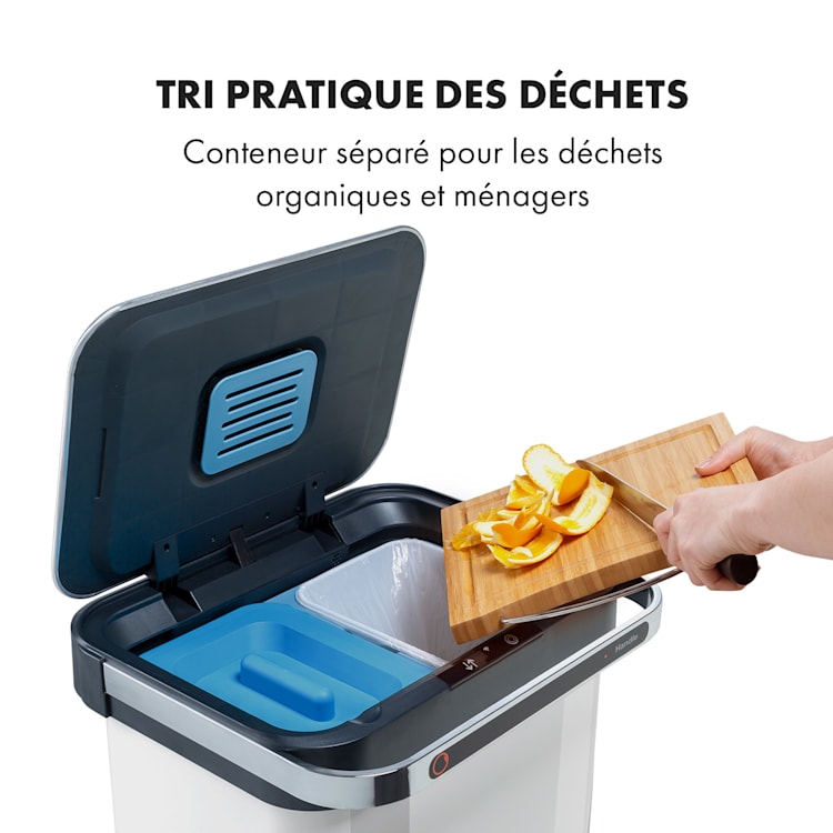 Touchless Ultraclean poubelle à capteur 60L 3 contenants acier inoxydable blanche Blanc
