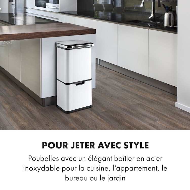 Touchless Ultraclean poubelle à capteur 60L 3 contenants acier inoxydable blanche Blanc