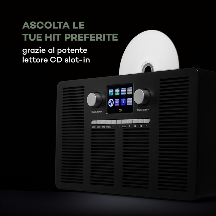 Vertico, Web Radio con Lettore CD, IR/DAB+/FM BT, Display HCC da 2,4" Nero