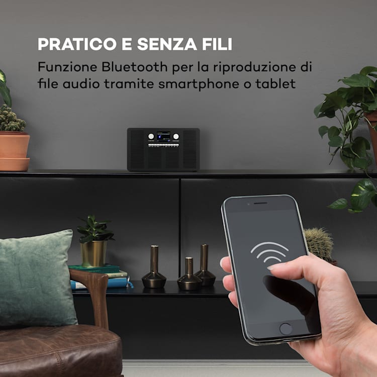 Vertico, Web Radio con Lettore CD, IR/DAB+/FM BT, Display HCC da 2,4" Nero